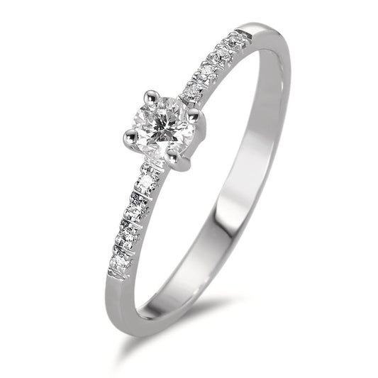 Solitaire ring 750/18K hvidguld Diamant 0.23 ct, 9 Sten , w-si