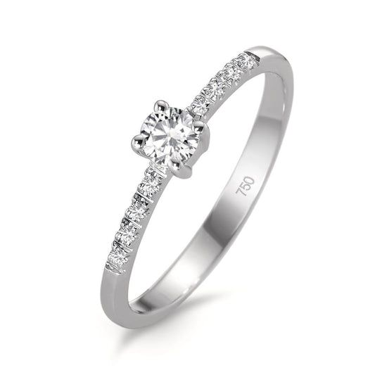 Solitaire ring 750/18K hvidguld Diamant 0.23 ct, 9 Sten , w-si