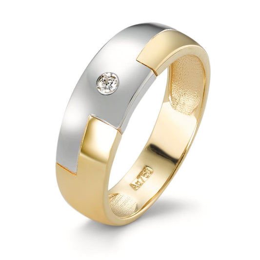 Fingerring 750/18K guld, 750/18K hvidguld Diamant 0.02 ct, w-si