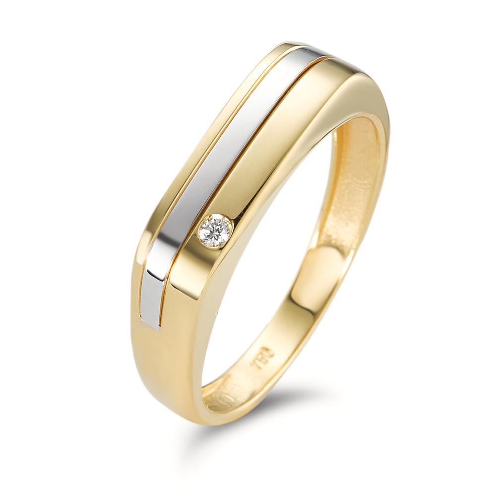 Fingerring 750/18K guld, 750/18K hvidguld Diamant 0.02 ct, w-si