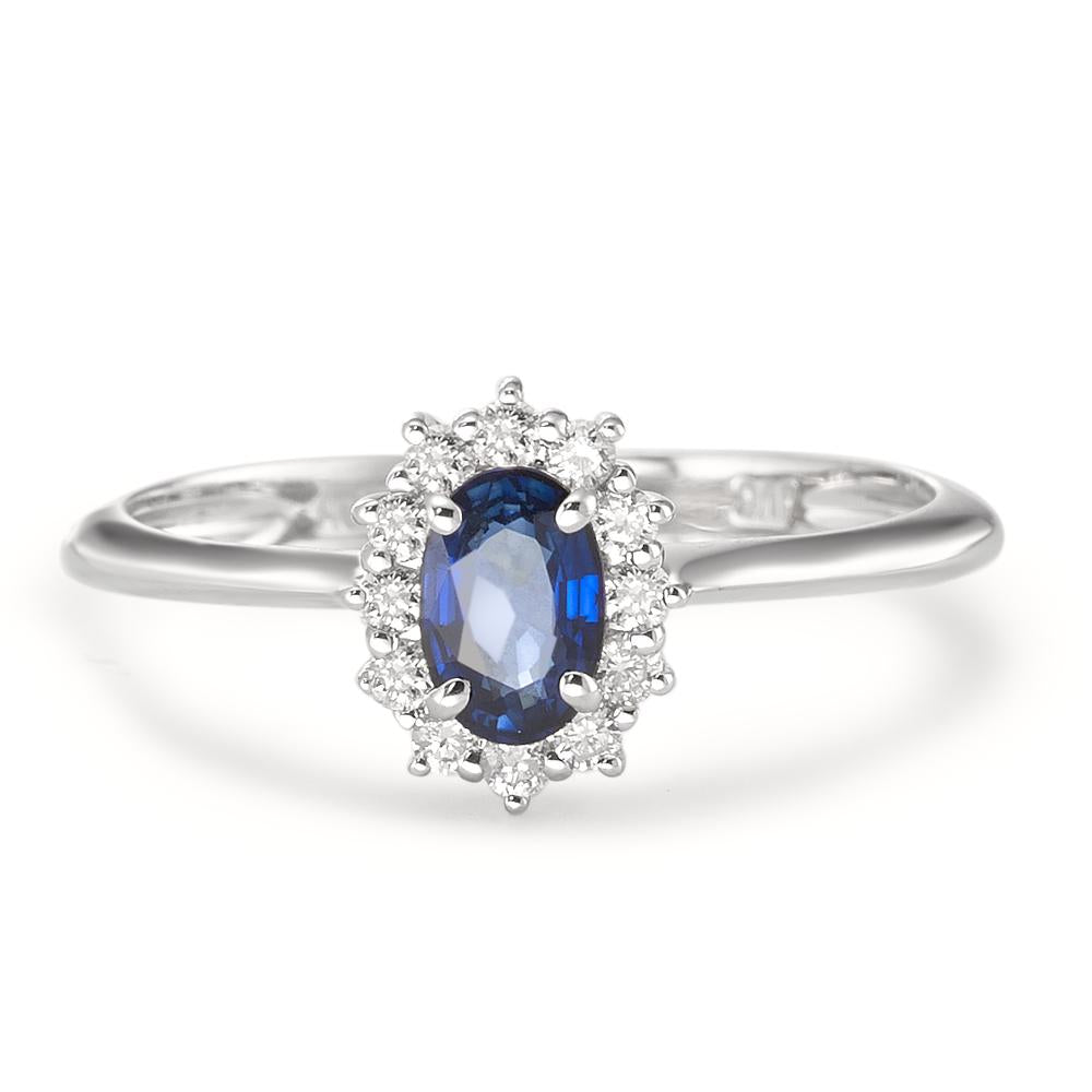 Fingerring 750/18K hvidguld Safir blå , [oval], Diamant hvid , 0.18 ct, 12 Sten , w-pi1