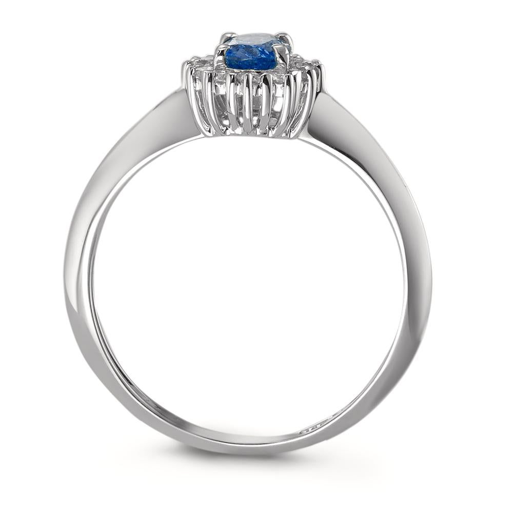 Fingerring 750/18K hvidguld Safir blå , [oval], Diamant hvid , 0.18 ct, 12 Sten , w-pi1