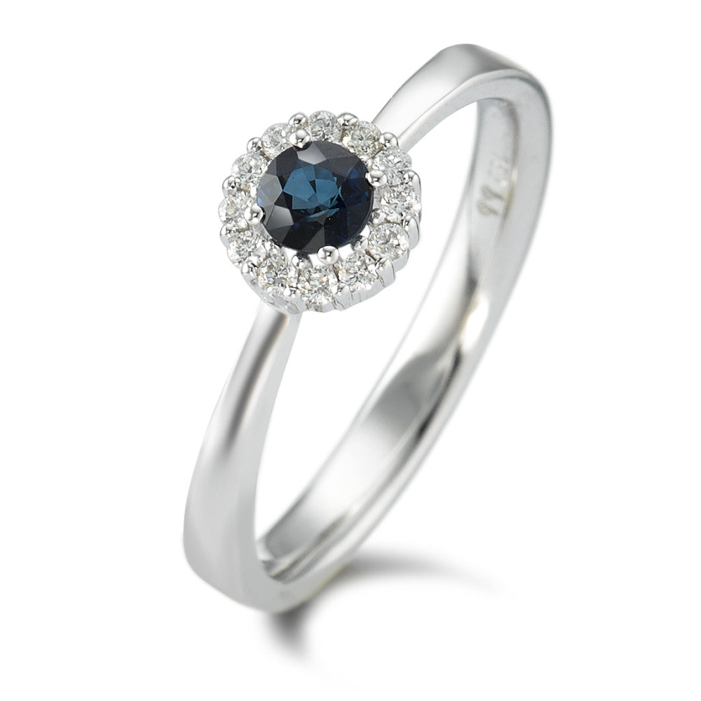 Fingerring 750/18K hvidguld Safir 13 Sten, Diamant hvid , 0.12 ct, 12 Sten , w-si