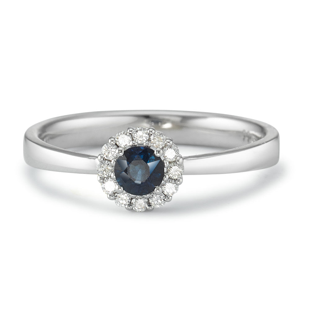 Fingerring 750/18K hvidguld Safir 13 Sten, Diamant hvid , 0.12 ct, 12 Sten , w-si