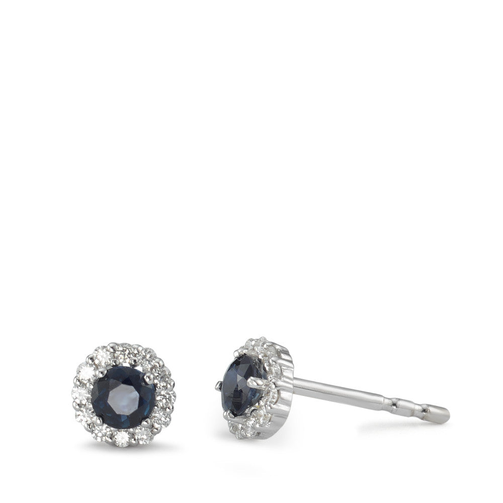 Ørestikker 750/18K hvidguld Safir blå , 2 Sten, Diamant 0.12 ct, 24 Sten , w-si Ø5 mm