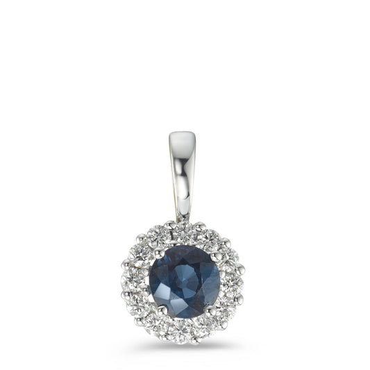 Vedhæng 750/18K hvidguld Safir blå, Diamant 0.12 ct, 12 Sten , w-si Ø6.5 mm