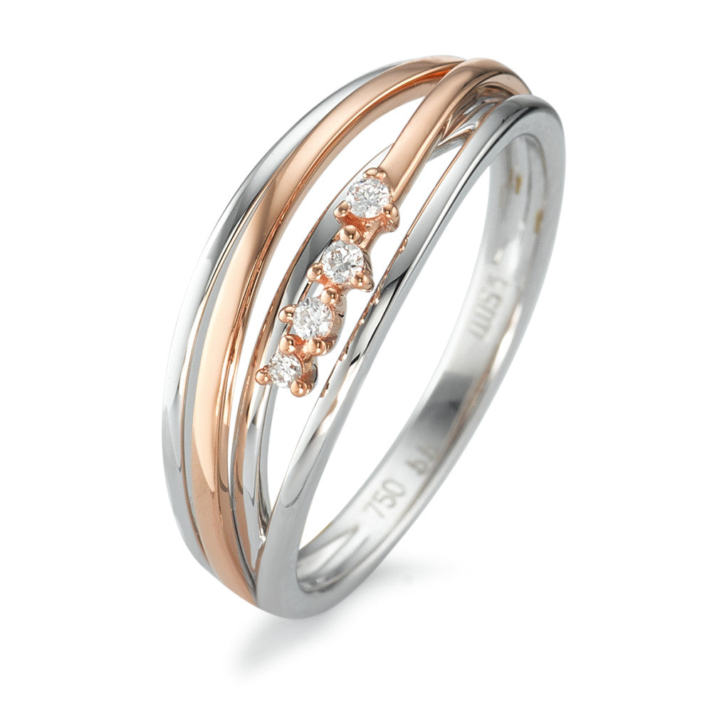 Fingerring 750/18K hvidguld, 750/18K rødguld Diamant 0.055 ct, 4 Sten , w-si