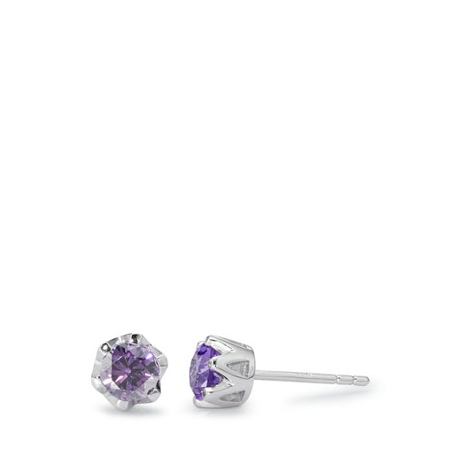 Ørestikker Sølv Zirconia violet , 2 Sten rhodineret Ø6 mm