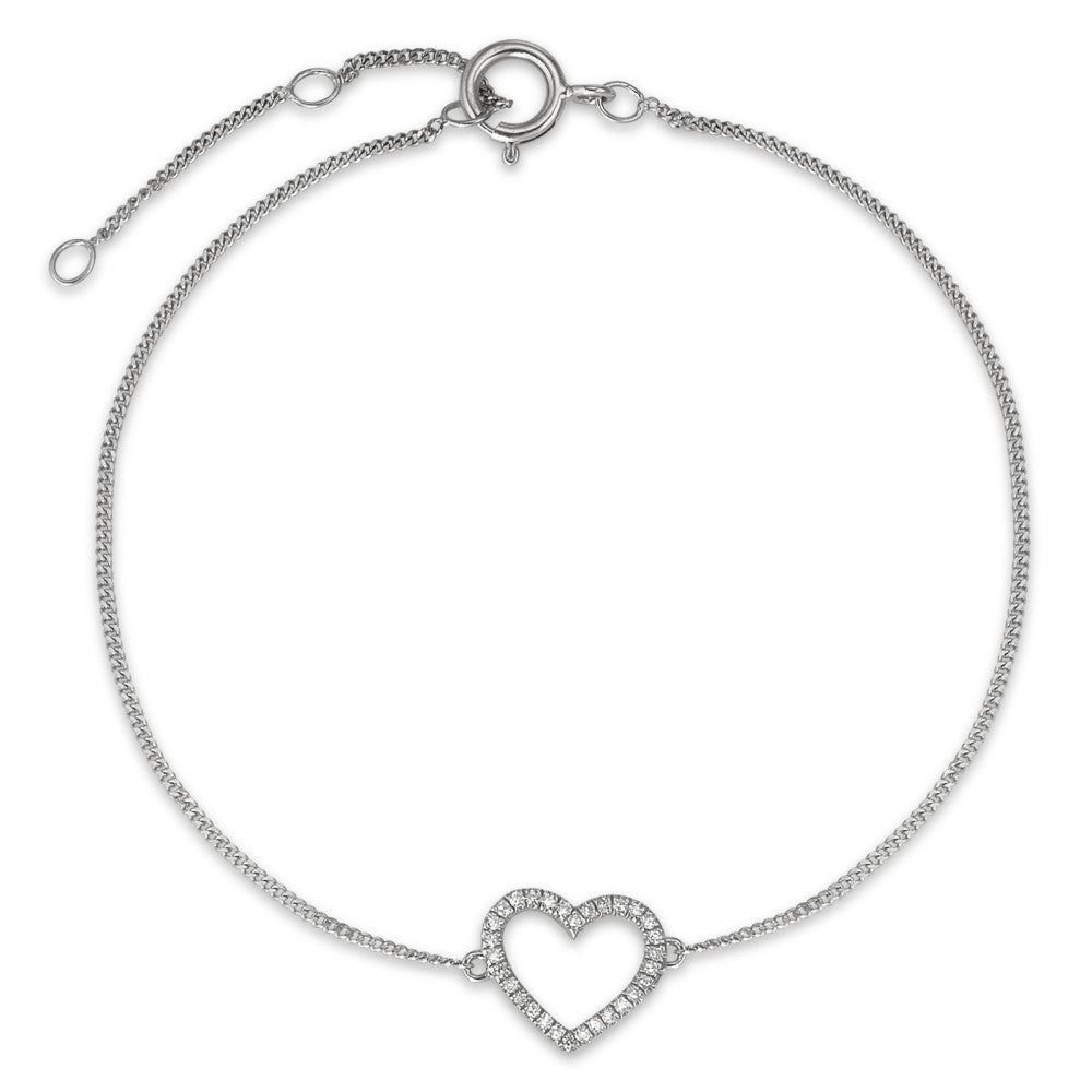 Armbånd 585/14 K hvidguld Diamant 0.05 ct, w-si Hjerte 15-18 cm