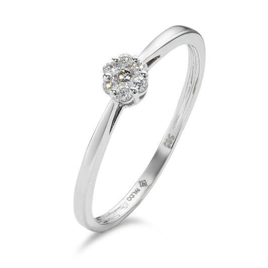 Solitaire ring 585/14 K hvidguld Diamant 0.07 ct, 7 Sten , w-si