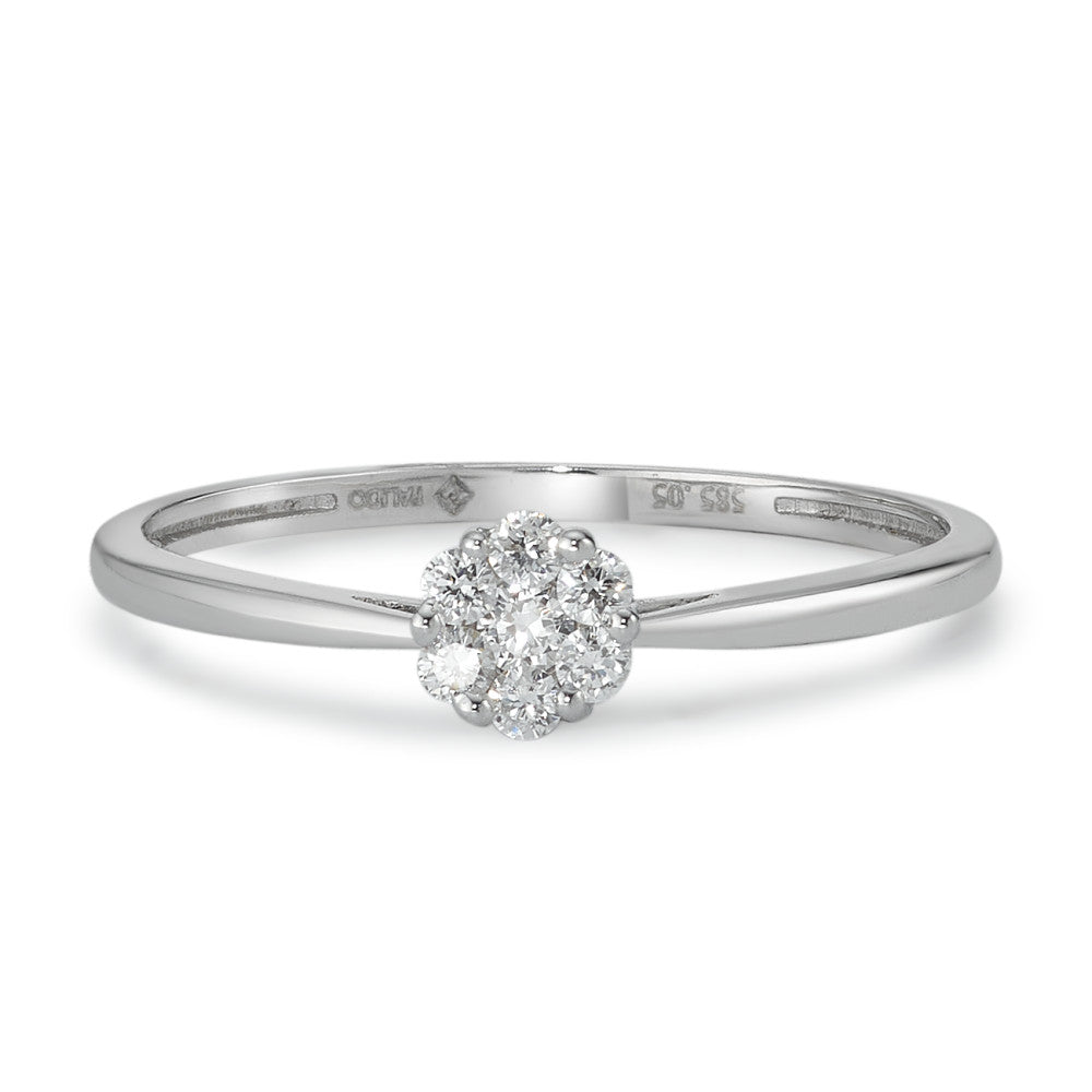 Solitaire ring 585/14 K hvidguld Diamant 0.11 ct, 7 Sten , w-si