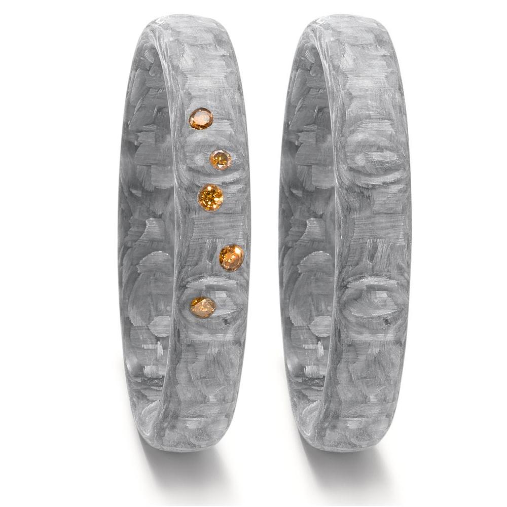 Partnerringe Kulstof Diamant cognac , 0.07 ct, 5 Sten