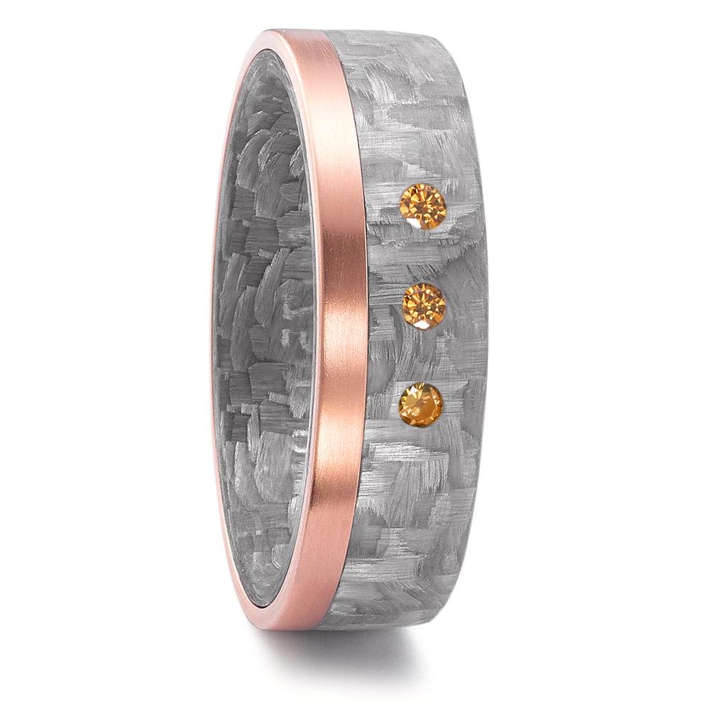 Partnerringe Kulstof, 750/18K rødguld Diamant cognac , 0.06 ct, 3 Sten