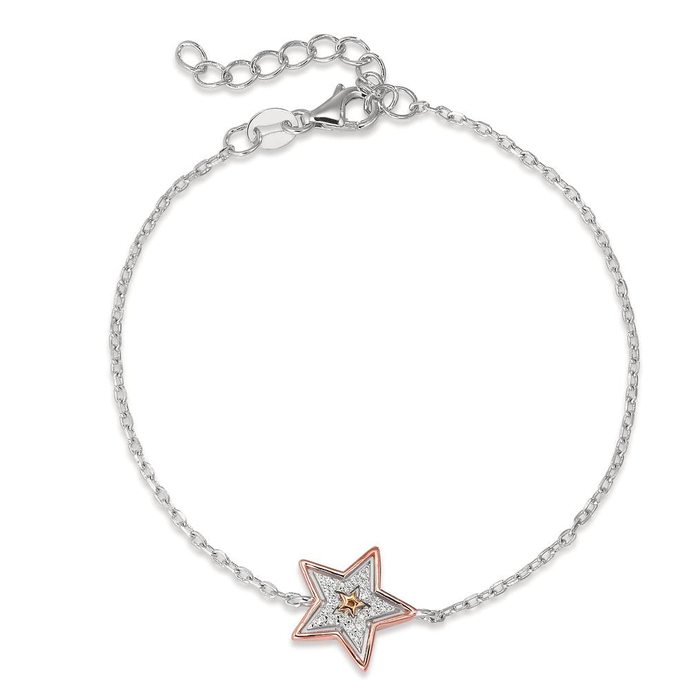 Armbånd Sølv Zirconia rose tofarvet stjerne 16 cm