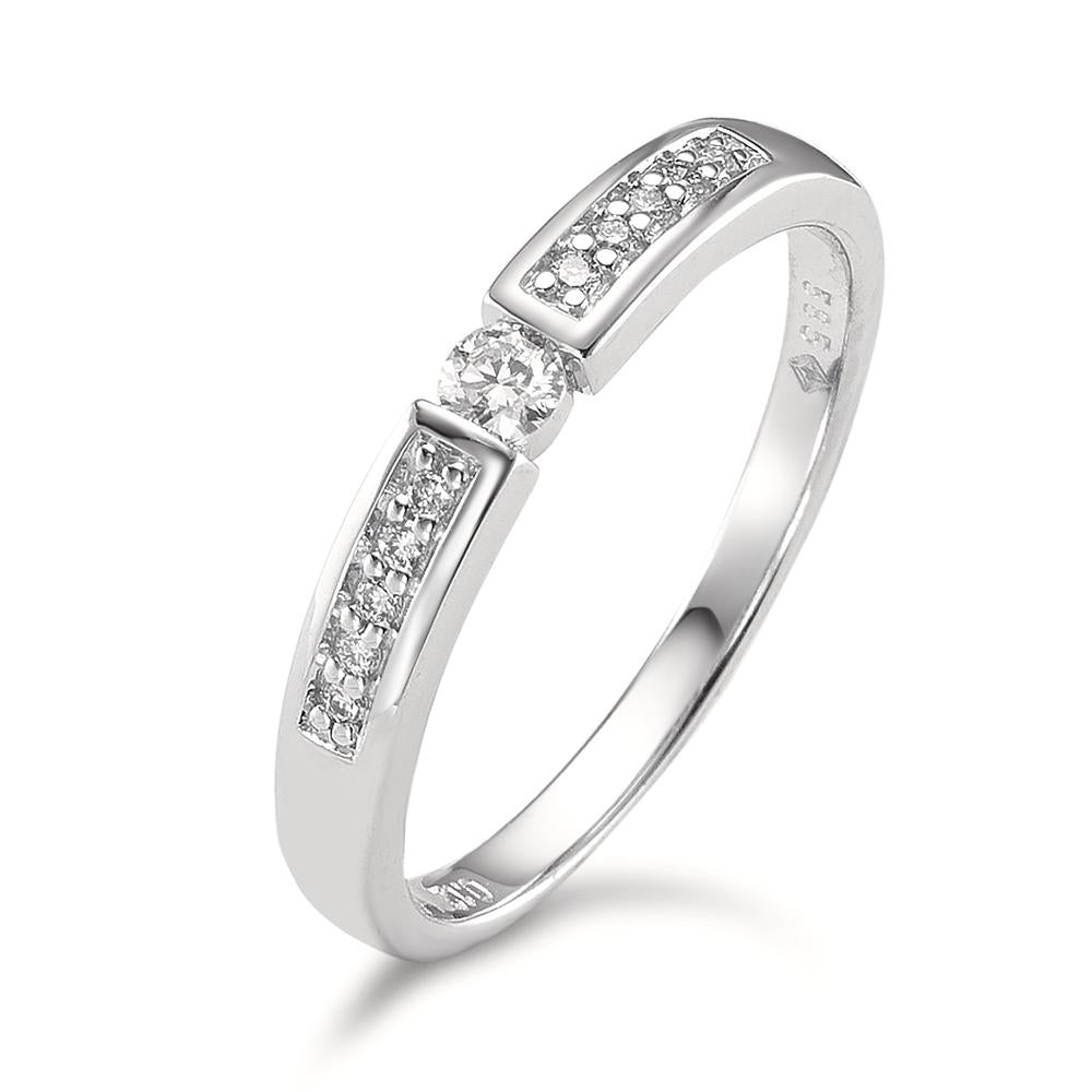 Fingerring 585/14 K hvidguld Diamant 0.12 ct, 11 Sten , w-si