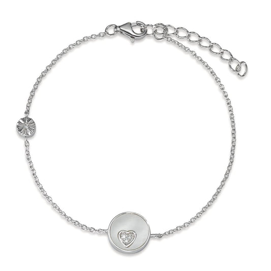 Armbånd Sølv Zirconia rhodineret Perlemor Hjerte 16-19 cm