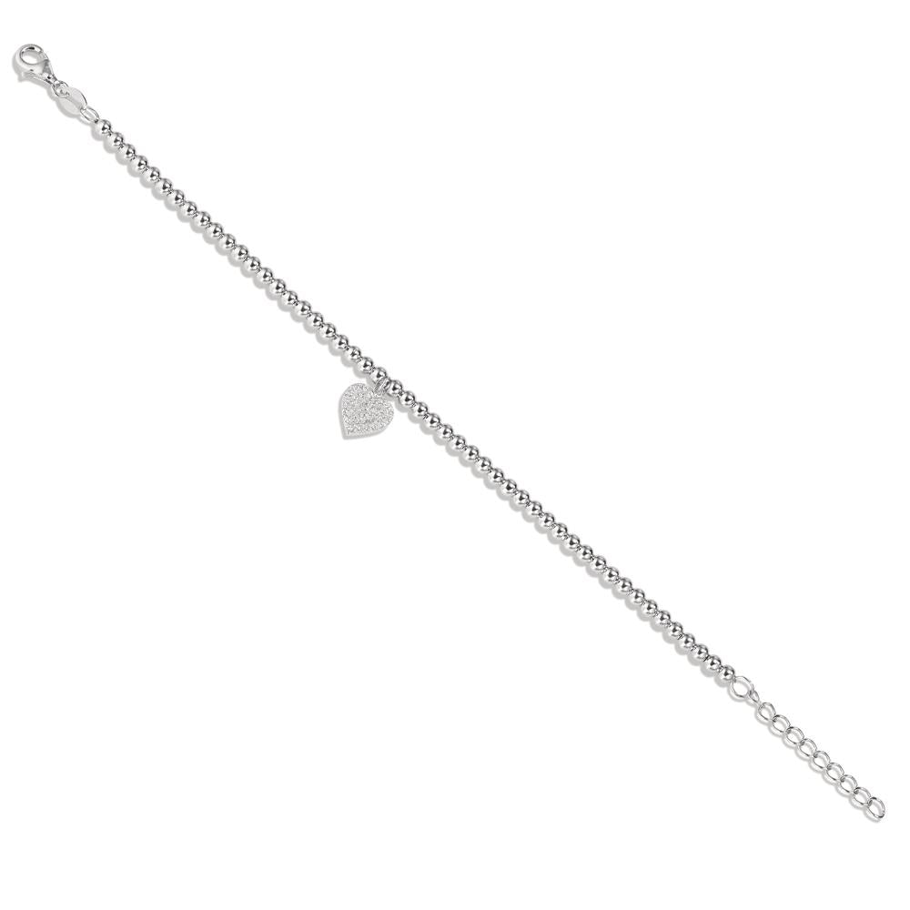 Armbånd Sølv Zirconia rhodineret Hjerte 16-18.5 cm