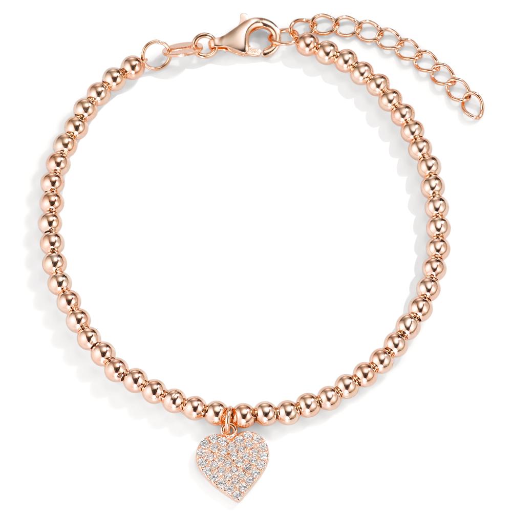 Armbånd Sølv Zirconia rose forgyldt Hjerte 16-18.5 cm