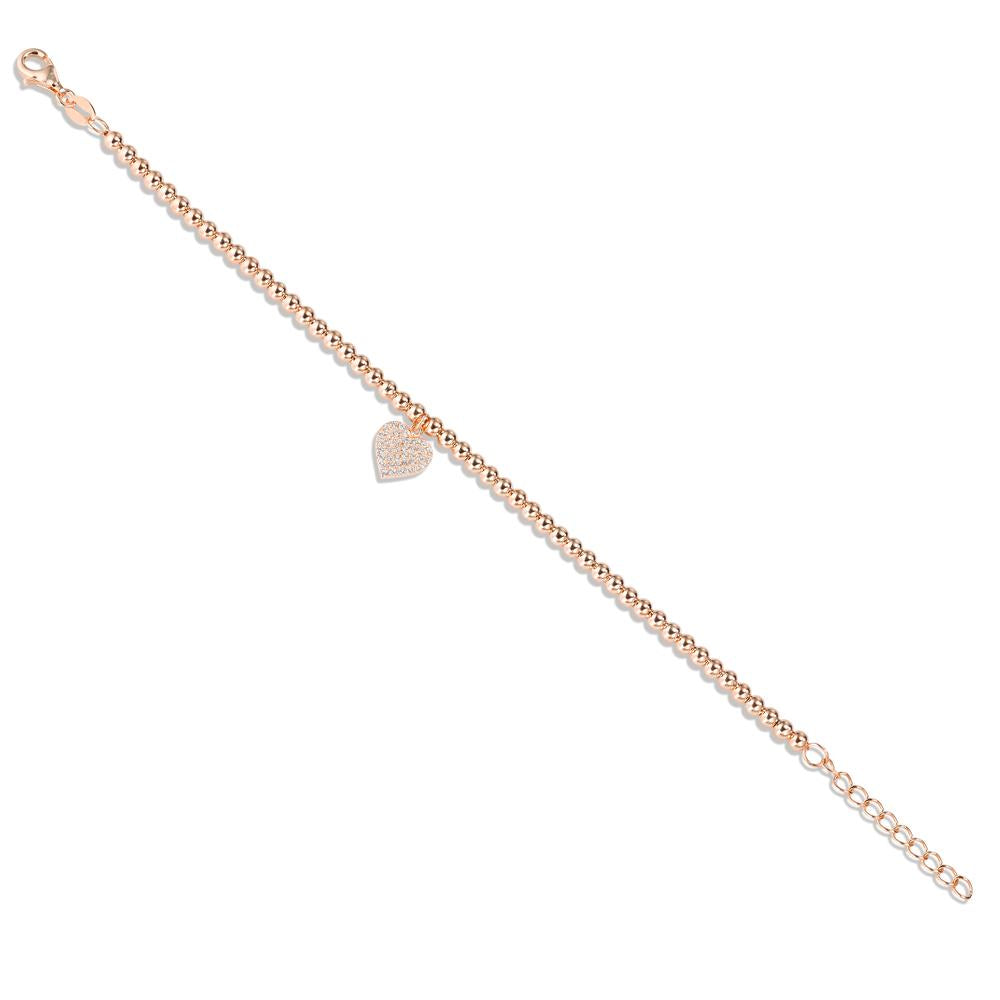 Armbånd Sølv Zirconia rose forgyldt Hjerte 16-18.5 cm