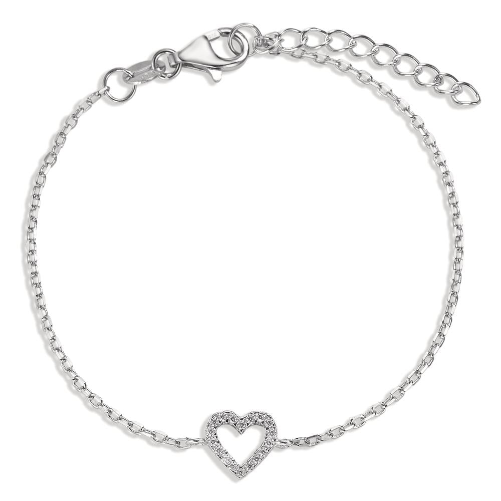 Armbånd Sølv Zirconia 18 Sten rhodineret Hjerte 15-18 cm