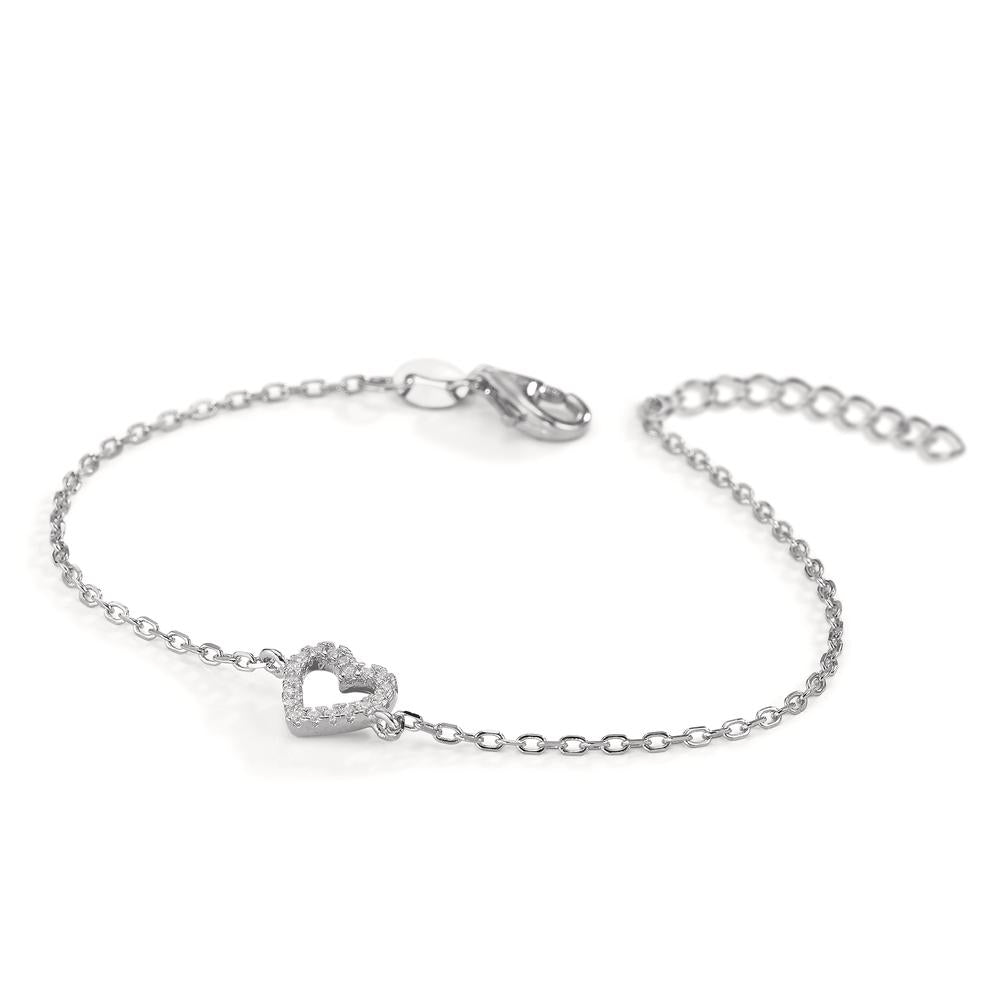 Armbånd Sølv Zirconia 18 Sten rhodineret Hjerte 15-18 cm