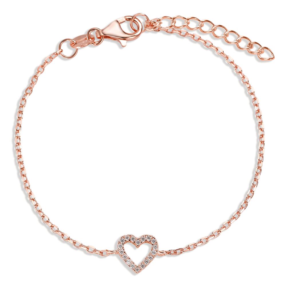 Armbånd Sølv Zirconia 18 Sten rose forgyldt Hjerte 16-19 cm