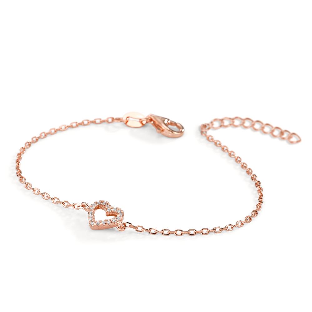 Armbånd Sølv Zirconia 18 Sten rose forgyldt Hjerte 16-19 cm