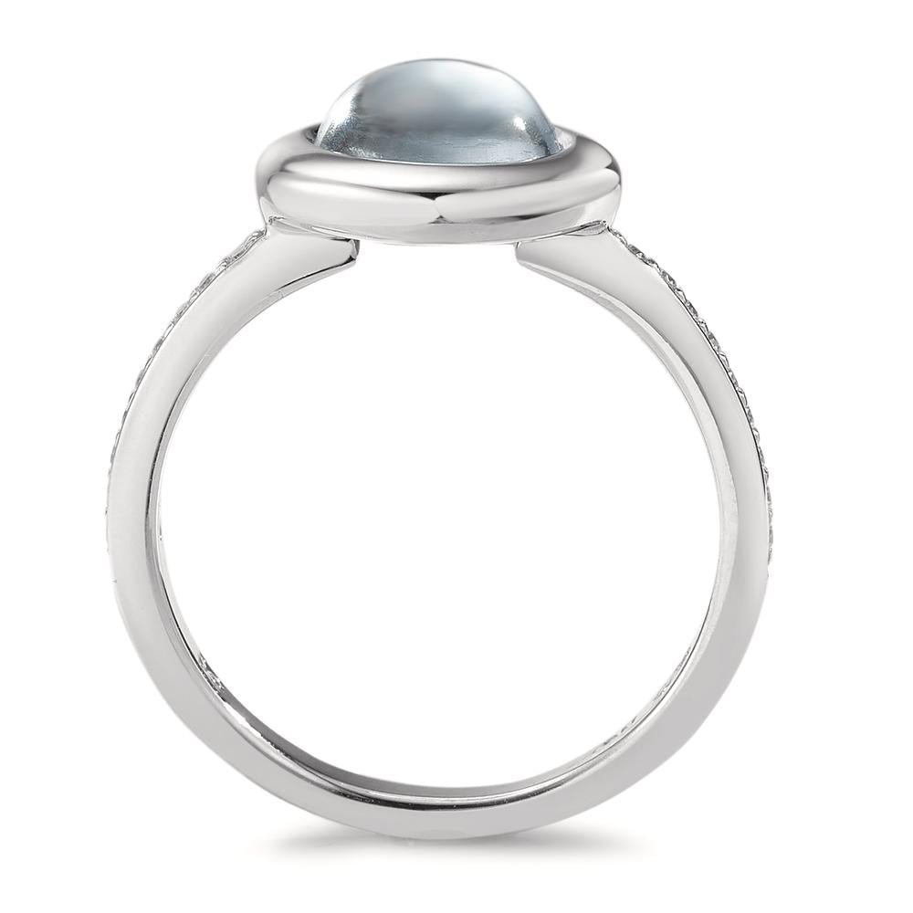 Fingerring Sølv Kvarts aqua , 19 Sten rhodineret Ø11 mm