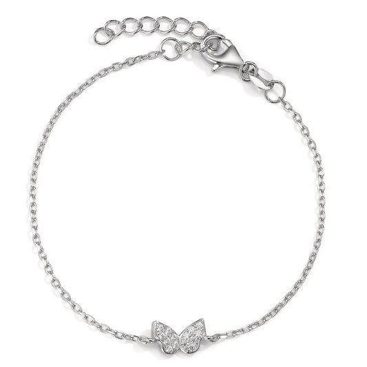 Armbånd Sølv Zirconia turkis rhodineret sommerfugl 15.5-18.5 cm