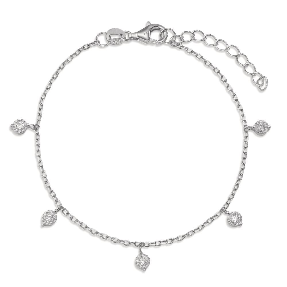 Armbånd Sølv Zirconia 5 Sten rhodineret 15.5-18.5 cm