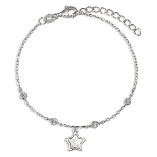 Armbånd Sølv Zirconia 4 Sten rhodineret Perlemor stjerne 15.5-18.5 cm