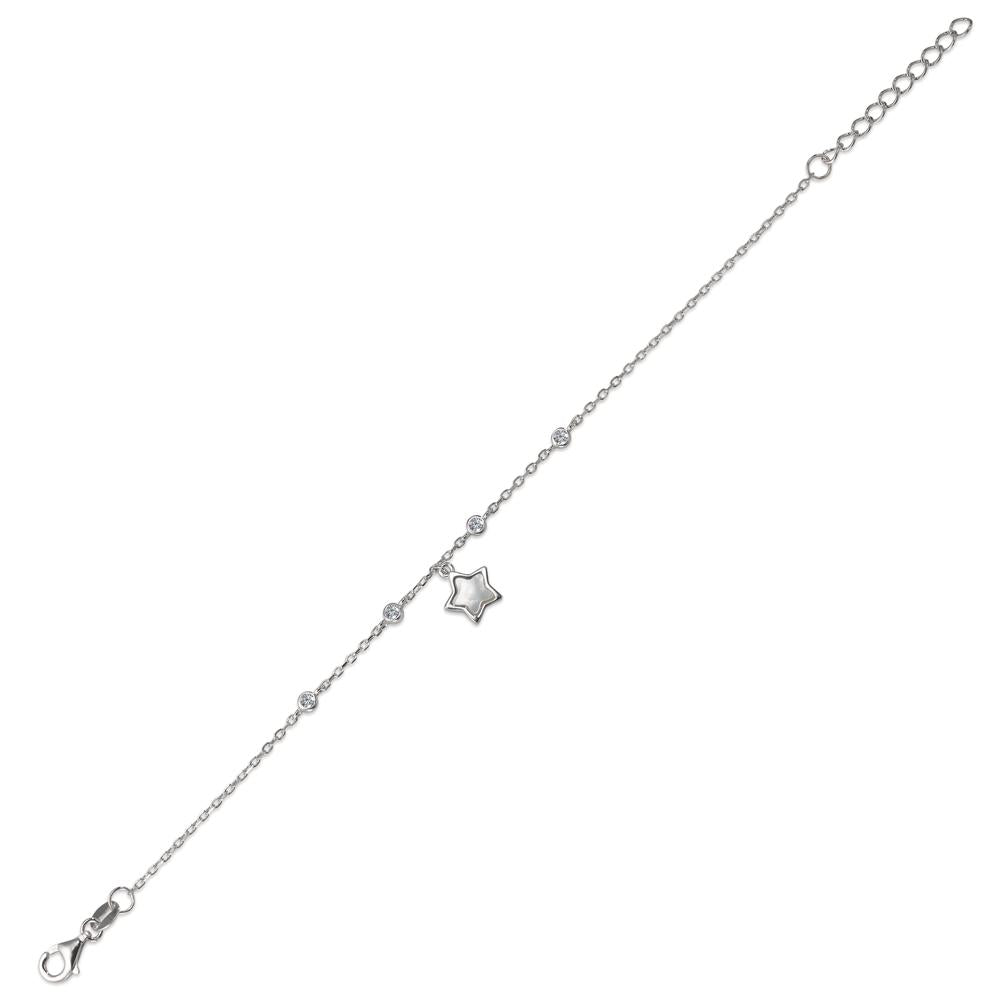 Armbånd Sølv Zirconia 4 Sten rhodineret Perlemor stjerne 15.5-18.5 cm