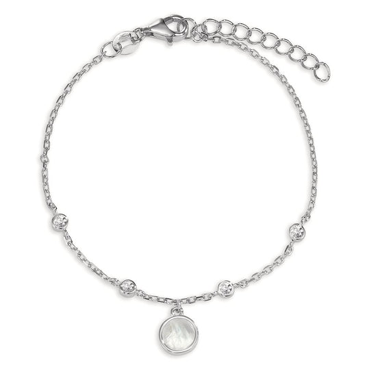 Armbånd Sølv Zirconia 4 Sten rhodineret Perlemor 16-19 cm