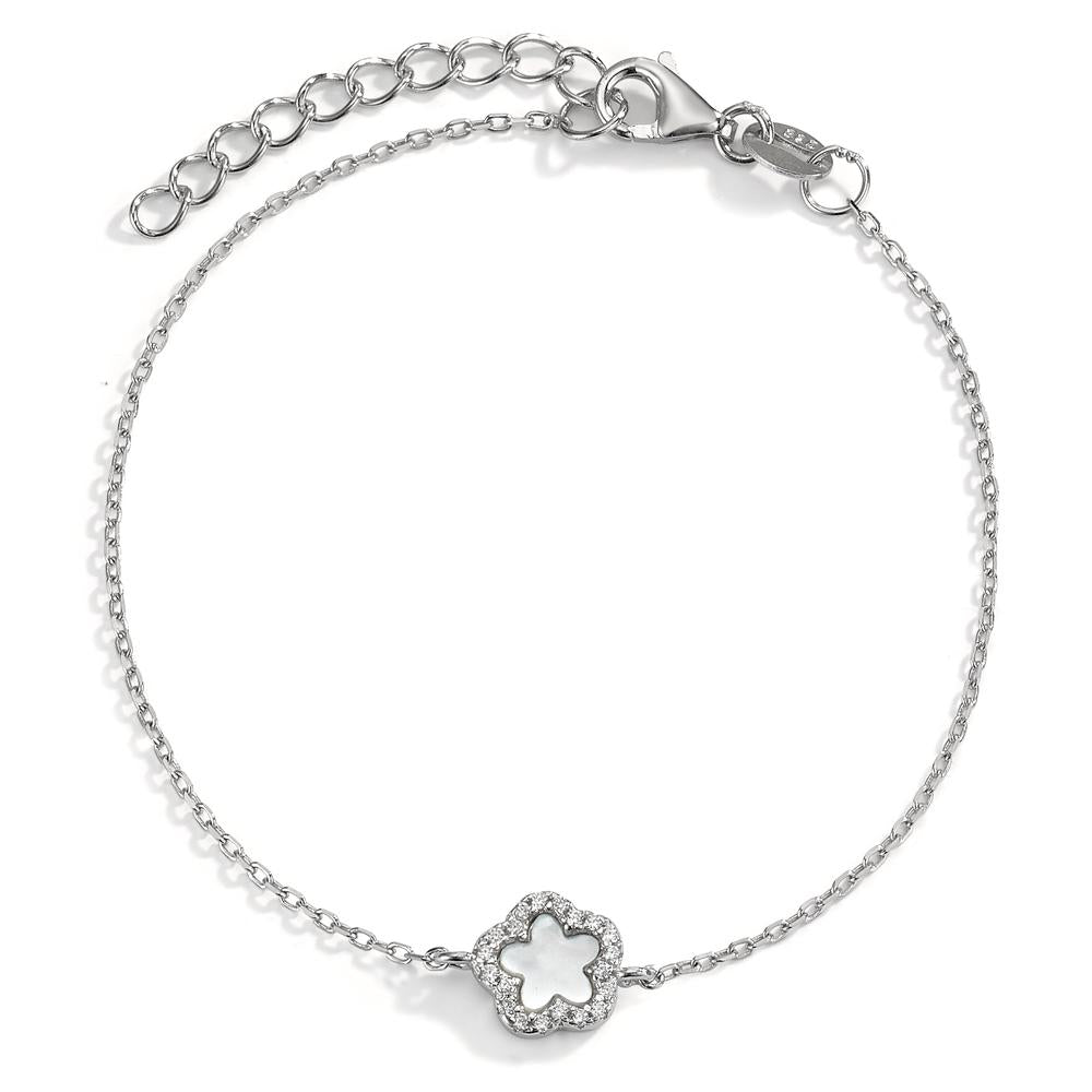 Armbånd Sølv Zirconia rhodineret Perlemor Blomst 15.5-18.5 cm Ø7.5 mm