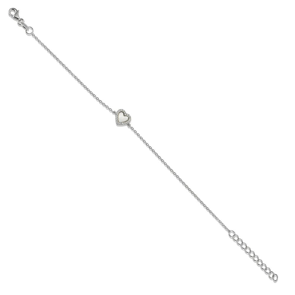 Armbånd Sølv Zirconia rhodineret Perlemor Hjerte 15.5-18.5 cm Ø8 mm