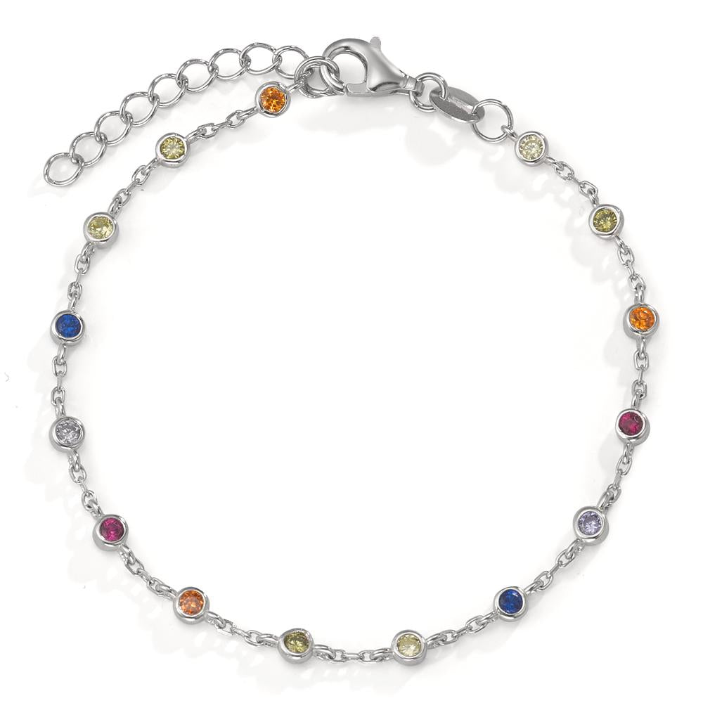 Armbånd Sølv Zirconia farverig , 15 Sten rhodineret 15.5-18.5 cm