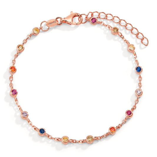 Armbånd Sølv Zirconia farverig , 15 Sten rose forgyldt 15.5-18.5 cm