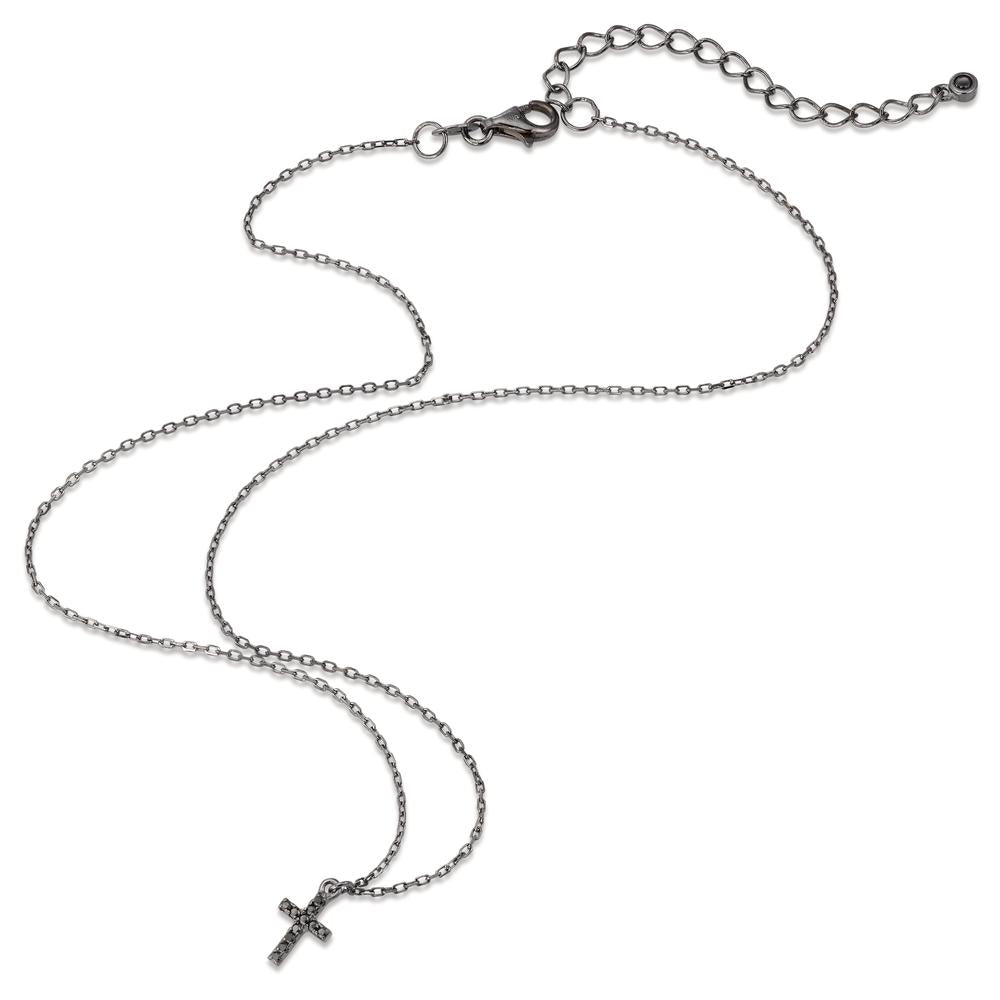 Collier Sølv Zirconia 11 Sten sort rhodineret Kryds 36-41 cm