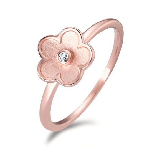 Fingerring Sølv Zirconia rose forgyldt Blomst Ø9 mm