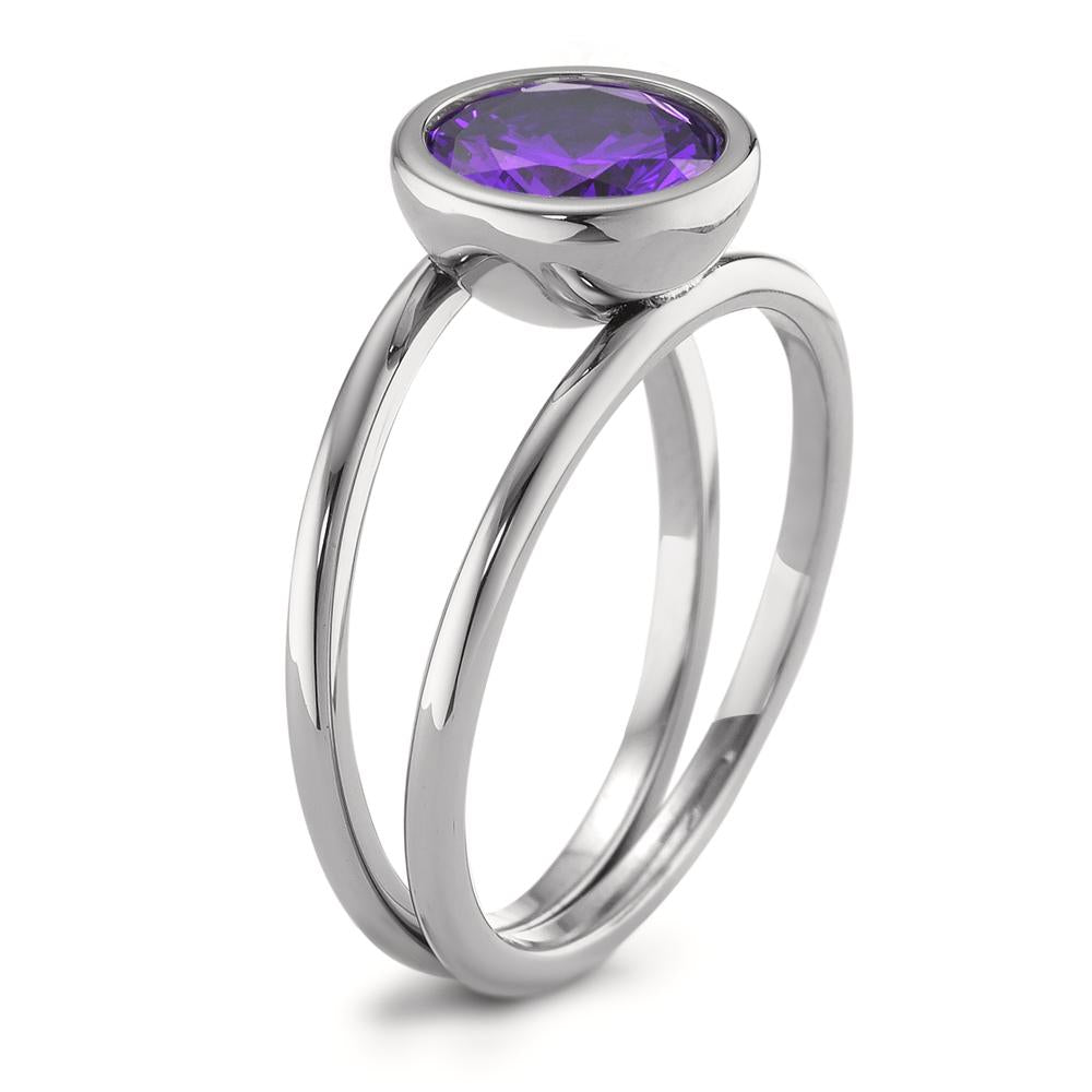 Fingerring Rustfrit stål Zirconia violet Ø9.5 mm