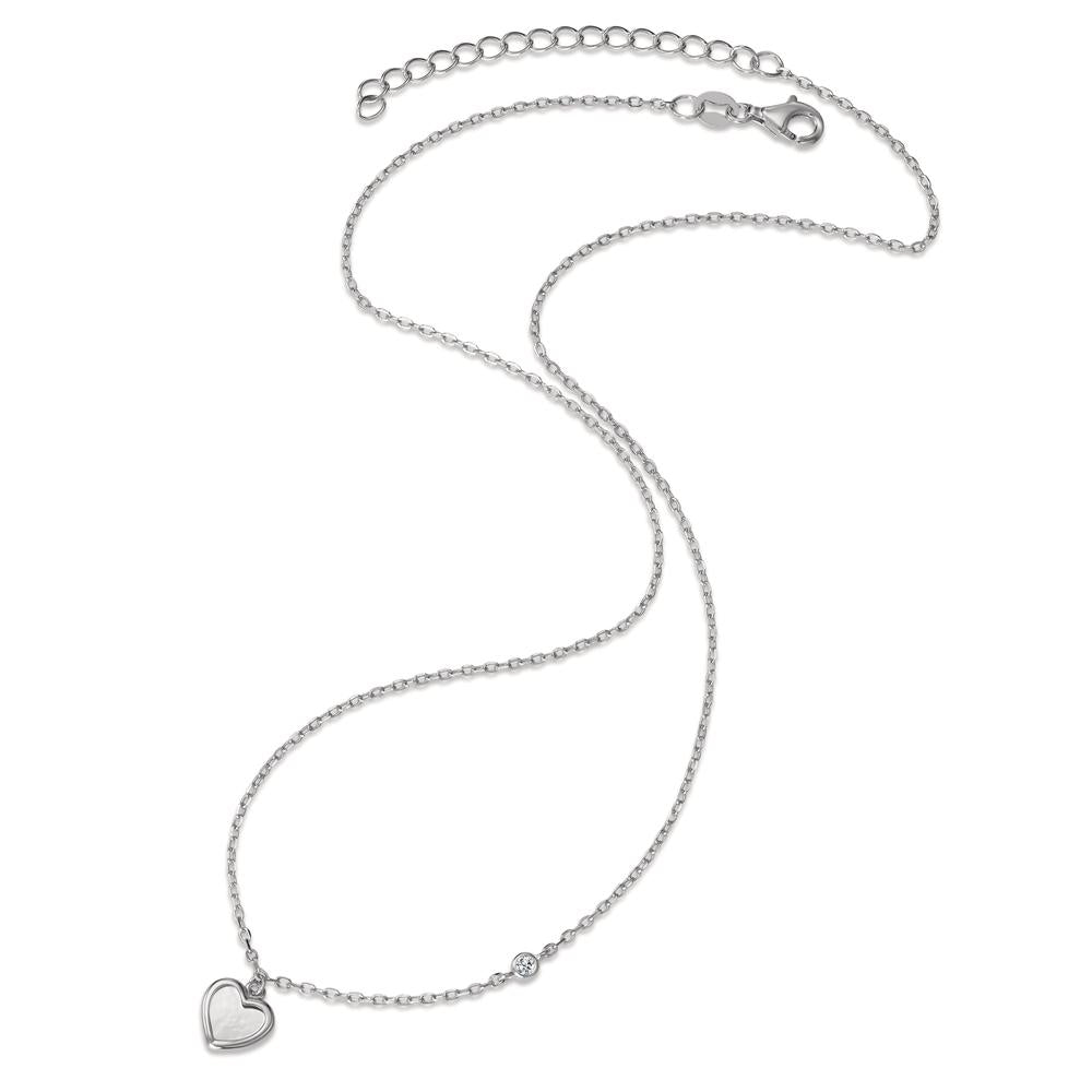 Collier Sølv Zirconia rhodineret Perlemor Hjerte 40-45 cm