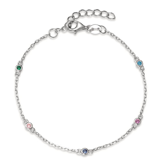 Armbånd Sølv Zirconia farverig , 5 Sten rhodineret 16.5-19 cm