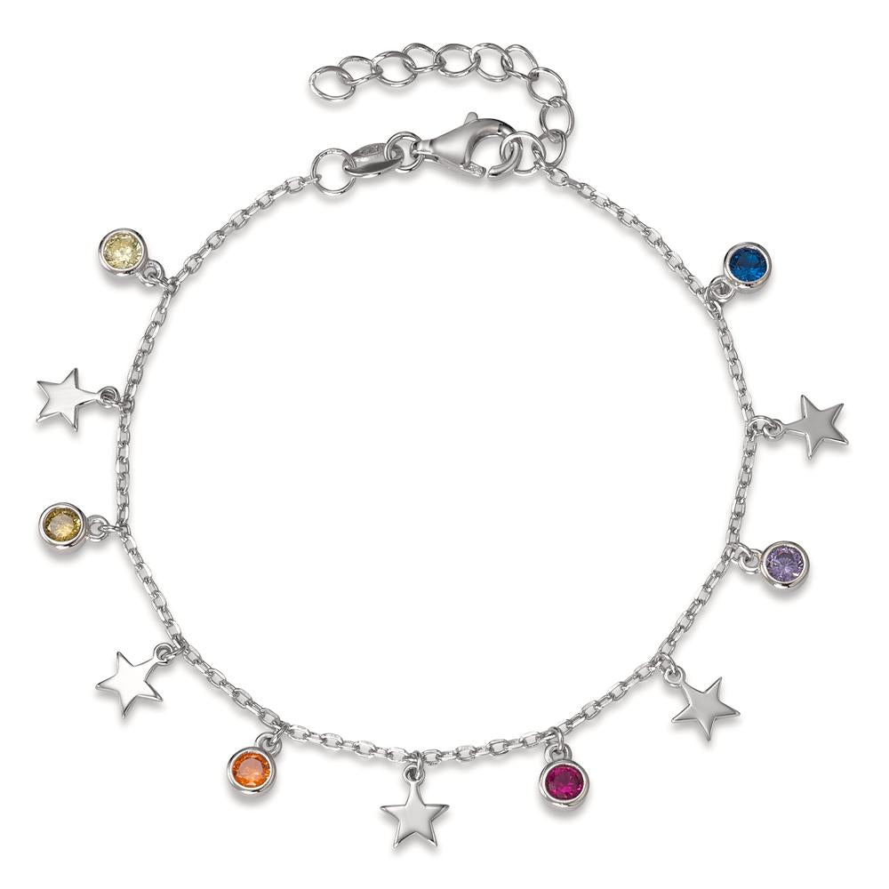 Armbånd Sølv Zirconia farverig , 6 Sten rhodineret stjerne 16-19 cm