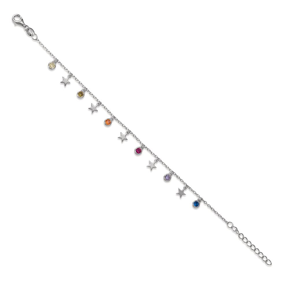 Armbånd Sølv Zirconia farverig , 6 Sten rhodineret stjerne 16-19 cm