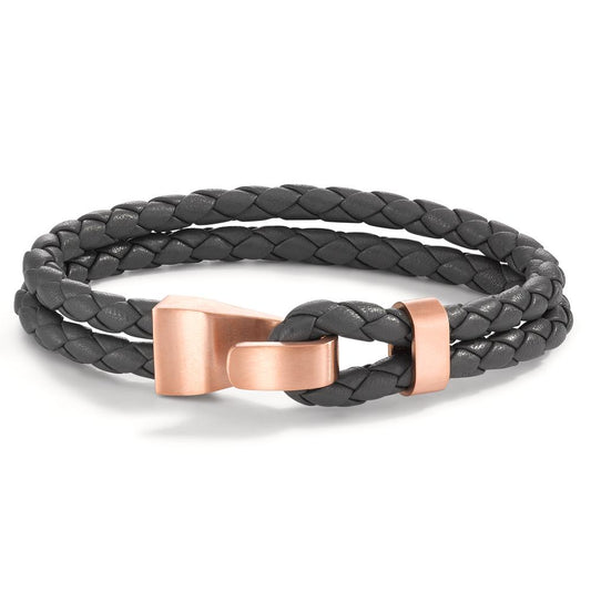 Armbånd Læder, Rustfrit stål rose IP belagt 19 cm