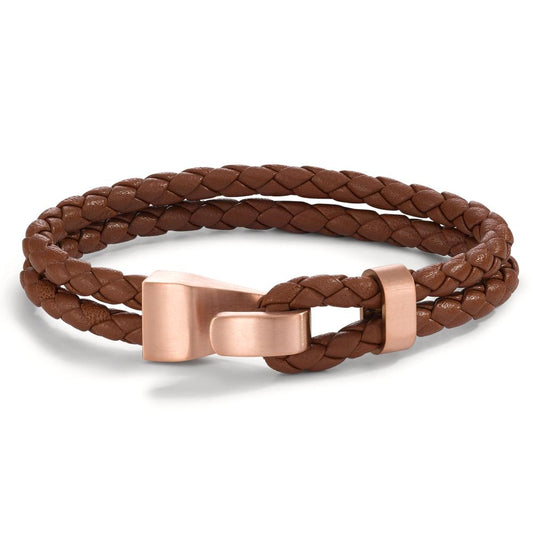 Armbånd Læder, Rustfrit stål rose IP belagt 19 cm