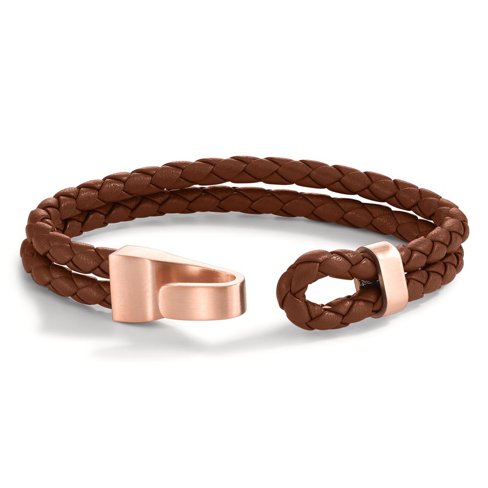 Armbånd Læder, Rustfrit stål rose IP belagt 19 cm