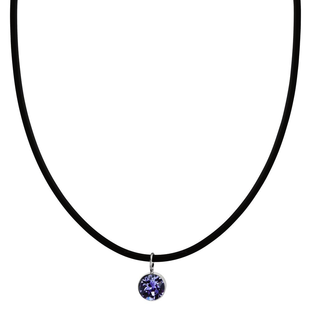 Collier Gummi, Rustfrit stål, Sølv Zirconia violet 42 cm