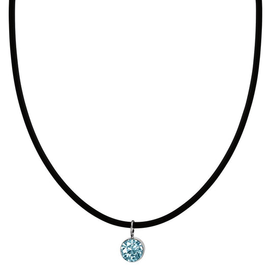 Collier Gummi, Rustfrit stål, Sølv Zirconia aqua 42 cm