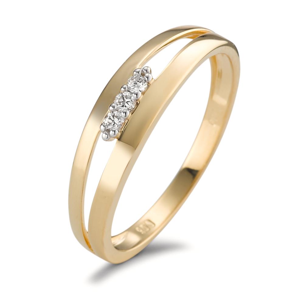 Fingerring 750/18K guld Diamant 0.05 ct, 3 Sten , [Brillant], w-si